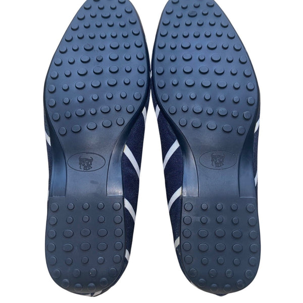 Bull+Tassel Men’s Navy Silver Stripe Slip-Ons Biff Opera Casual Loafers Size 9.5