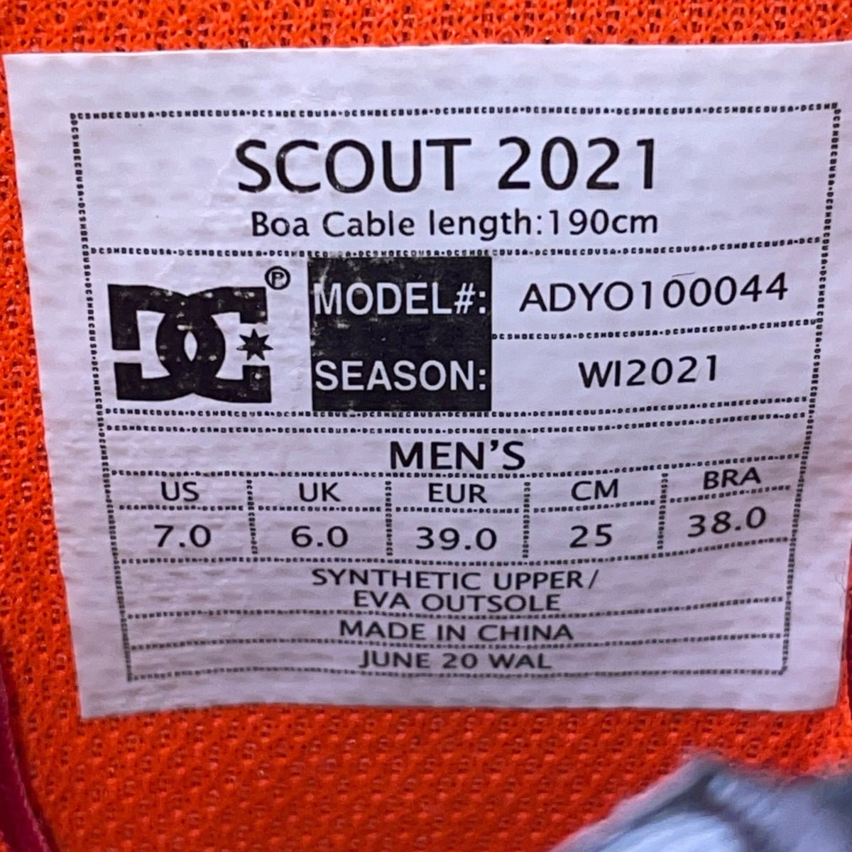 DC Men’s Black Gray UniLite Scout 2021 Boa Closure Snowboard Boots Size 7