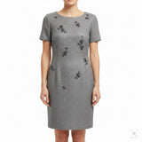 St. John Women’s Silver Sheath Metallic Dress Embroidered Short Sleeve Sz 12
