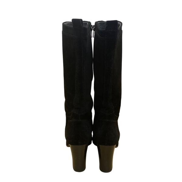Stuart Weitzman Women’s Black Suede Knee-High Heeled Square Toe Boots Size 8.5M