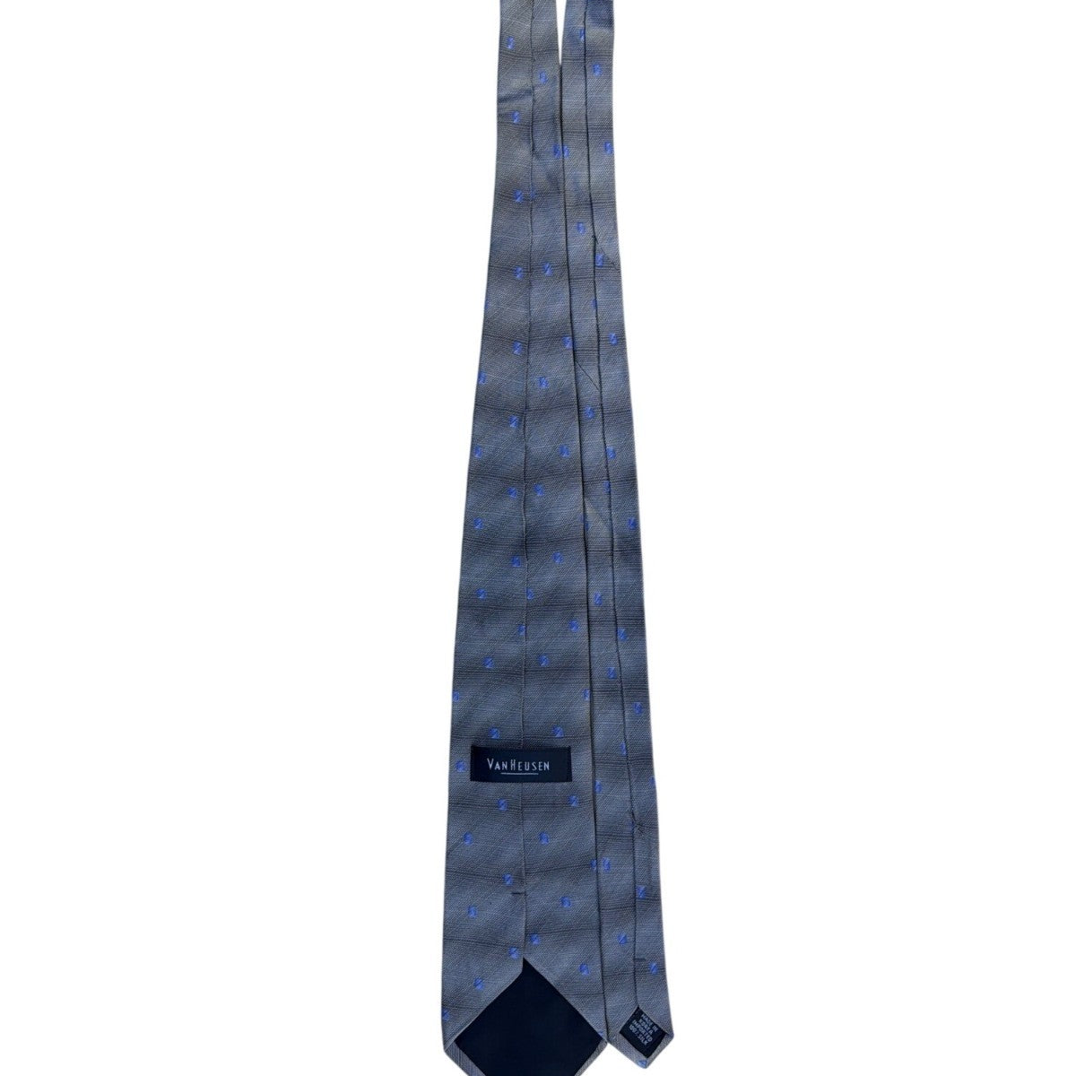 Van Heusen Men’s Gray & Blue 100% Silk Tie Geometric Pattern Made In Korea