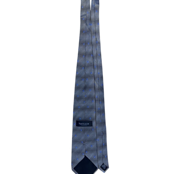 Van Heusen Men’s Gray & Blue 100% Silk Tie Geometric Pattern Made In Korea