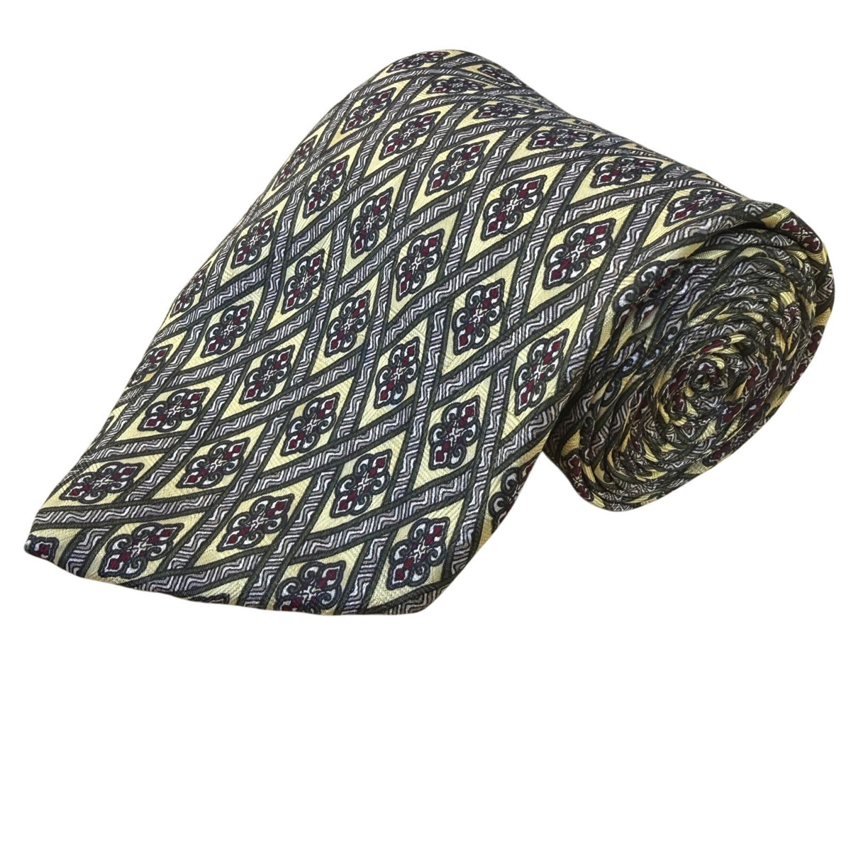 Brooks Brothers Mens Yellow & Navy Silk Necktie Geometric Pattern Hand Made 58"