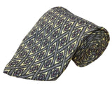 Brooks Brothers Mens Yellow & Navy Silk Necktie Geometric Pattern Hand Made 58