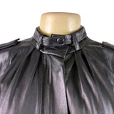 Theory Womens Black Leather Jacket Small Italy Epaulet Bomber Style Zip Closure