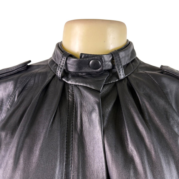 Theory Womens Black Leather Jacket Small Italy Epaulet Bomber Style Zip Closure
