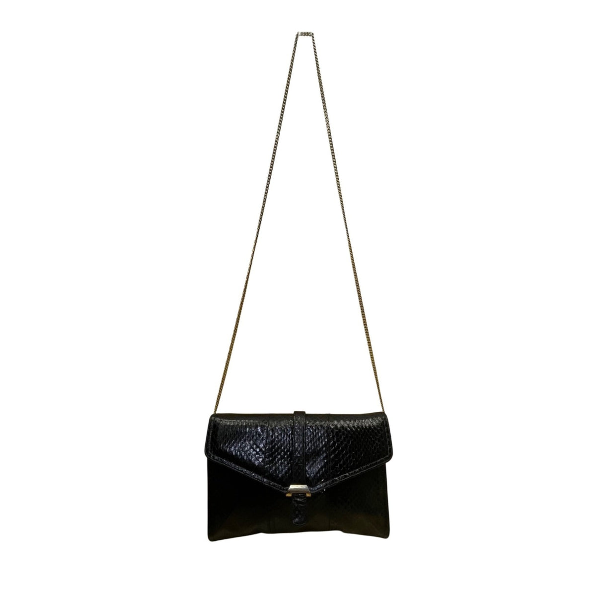 Morris Moskowitz Women’s Black Genuine Reptile Gold Chain Strap Shoulder Clutch