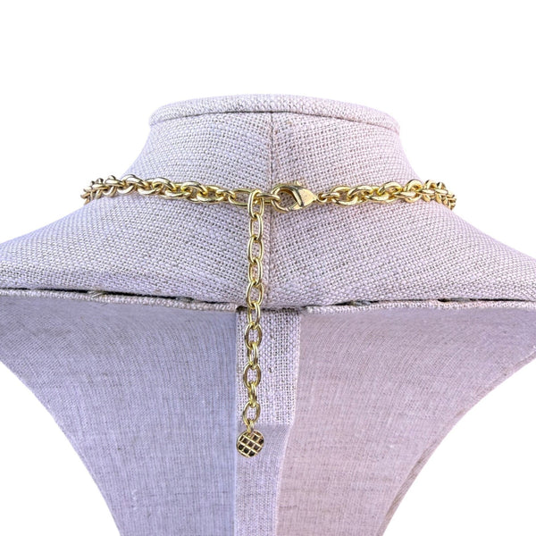 Talbots Womens Gold Tone Enamel Collar Necklace With Square Links