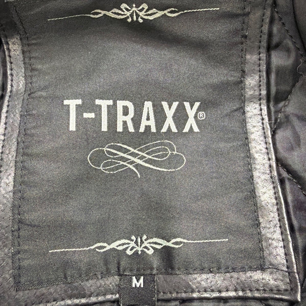 T-Traxx Mens Black Leather Jacket Zip-Up Quilted Lining Motorcycle Style Sz M