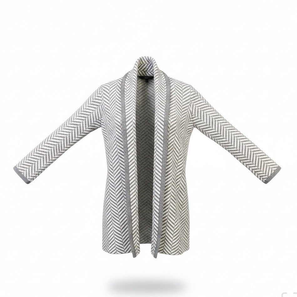 Ann Taylor Womens Gray Chevron Wool Blend Open Front Cardigan Sweater Size SP