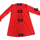 Dokotoo Womens Red Polyester Long-Sleeve V-Neck Pleated Tunic Dress Flowy Sz XL