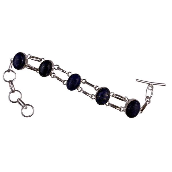 Sterling Silver 925 Womens Blue Lapis Lazuli Link Bracelet Adjustable Unique