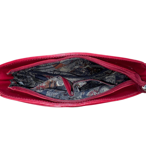 Brighton Women's Red Faux Leather Croc Embossed With Heart Accent Shoulder Bag