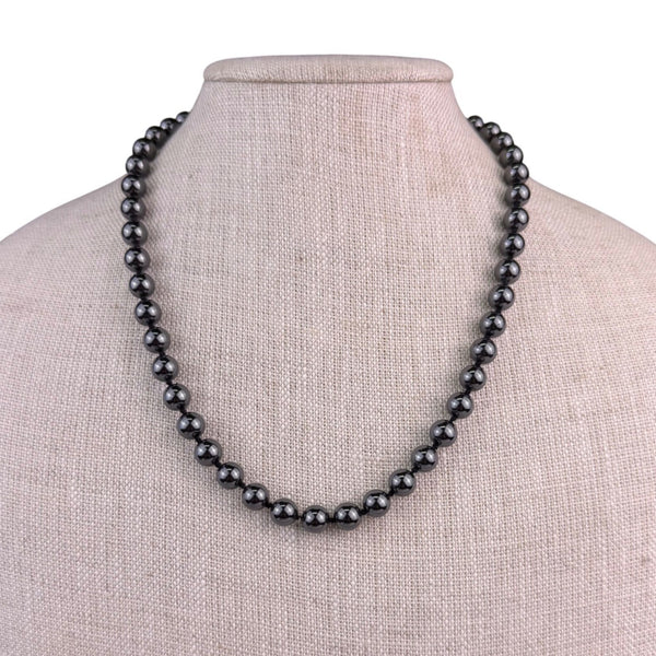 Handmade Womens Black Glass Beaded Necklace Silver-Tone Clasp Unique Jewelry