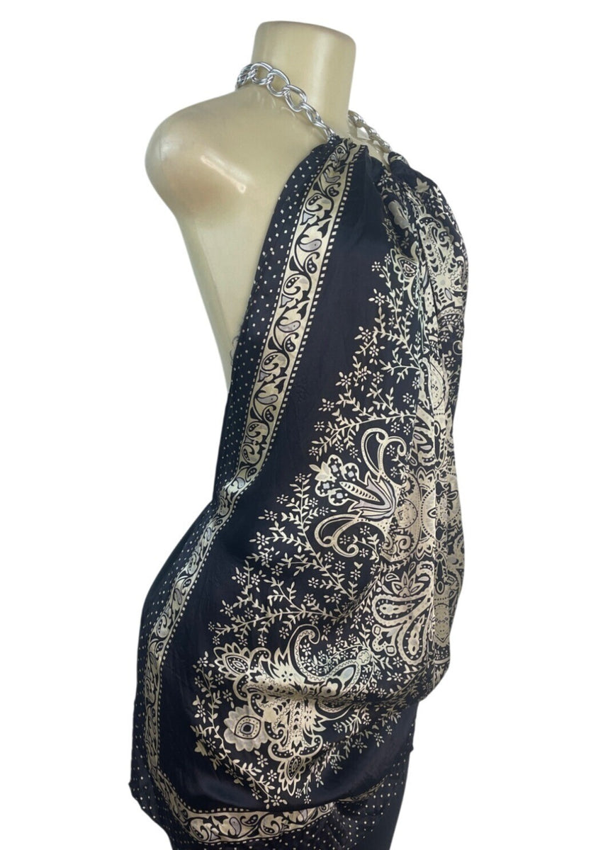 Forever Halter Neck Black & Gold Blouse With Chain Detail Paisley Size M - New