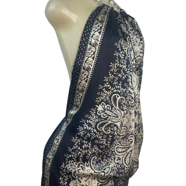 Forever Halter Neck Black & Gold Blouse With Chain Detail Paisley Size M - New