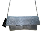 INC Women’s Silver Metallic Mesh Chain Strap Fold-Over Design Clutch Bag