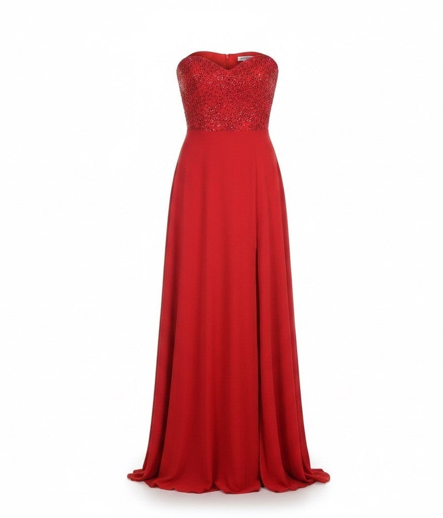 Lulus Womens Red Polyester Strapless Maxi Dress With Sequin Bodice Formal Size M