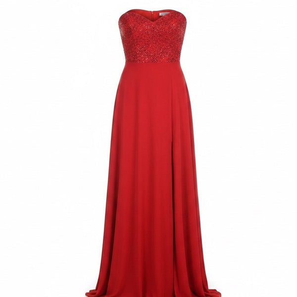 Lulus Womens Red Polyester Strapless Maxi Dress With Sequin Bodice Formal Size M