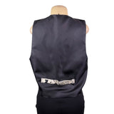 Gouda New York Womens Black & Ivory Newspaper Print Vest Stylish Button Up Sz L