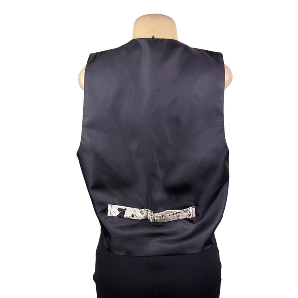 Gouda New York Womens Black & Ivory Newspaper Print Vest Stylish Button Up Sz L