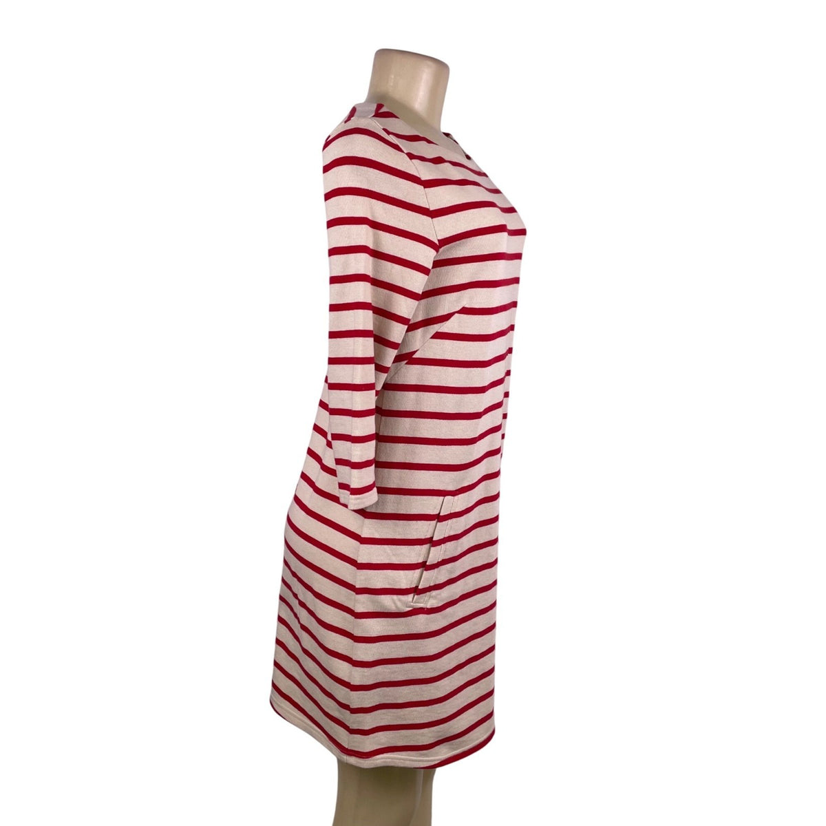 Lilla  P Womens Red / White Striped Dress 3/4 Sleeve Pockets Casual Sz XS