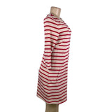 Lilla  P Womens Red / White Striped Dress 3/4 Sleeve Pockets Casual Sz XS