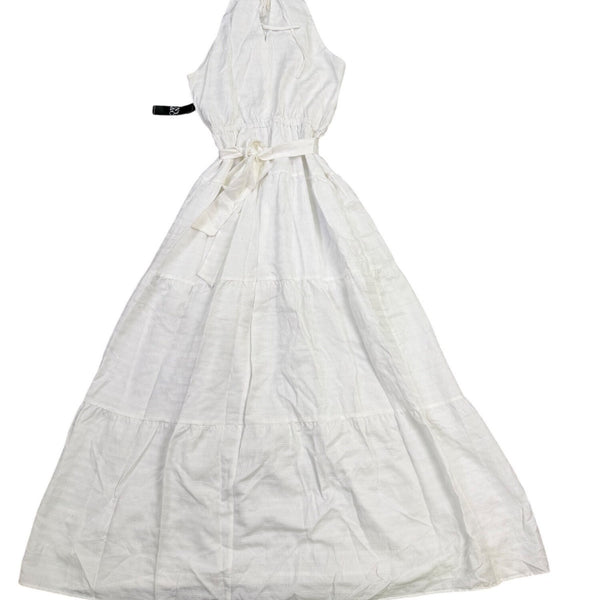 New York & Company Womens White Cotton Halter Maxi Dress With Tie Belt Sz XS