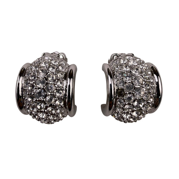 Swarovski Womens Silver Tone Crystal Pave Clip-On Earrings Polished Vintage Styl