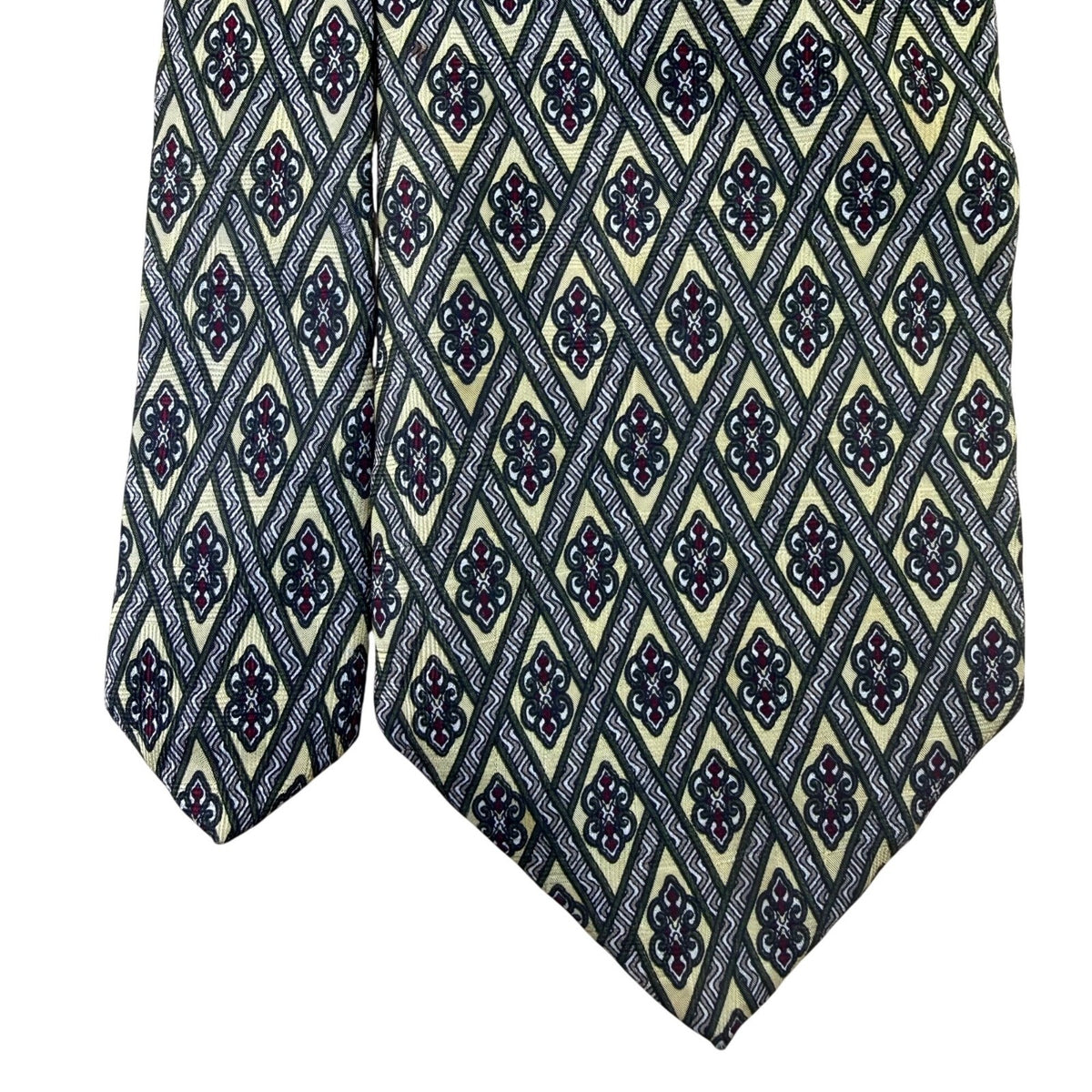 Brooks Brothers Mens Yellow & Navy Silk Necktie Geometric Pattern Hand Made 58"