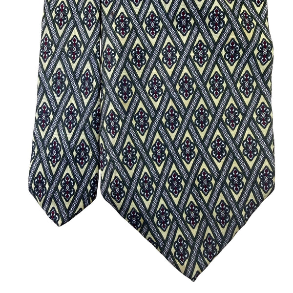Brooks Brothers Mens Yellow & Navy Silk Necktie Geometric Pattern Hand Made 58"