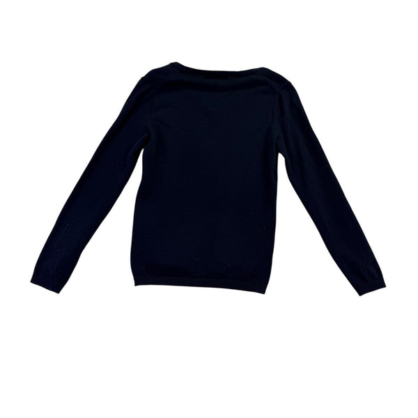 Tommy Hilfiger Womens Navy Cotton Sweater V-Neck Argyle Studded Design Sz XS