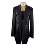 Anne Klein Womens Black Blazer With Faux Leather Accents Open Front Sz L