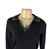 Liv Milano Womens Black Sweater Rhinestone Collar 3/4 Sleeves Pullover Sz XS
