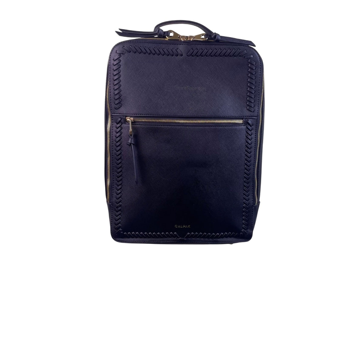 Calpak Unisex Black Leather With Gold Zipper Accents Whipstitch Laptop Backpack