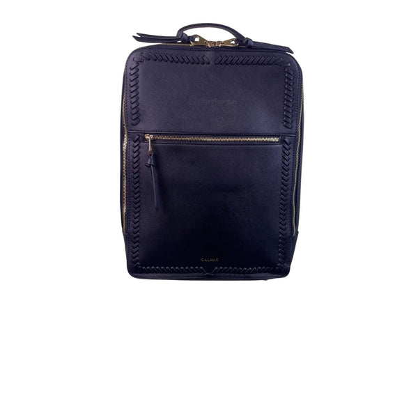 Calpak Unisex Black Leather With Gold Zipper Accents Whipstitch Laptop Backpack