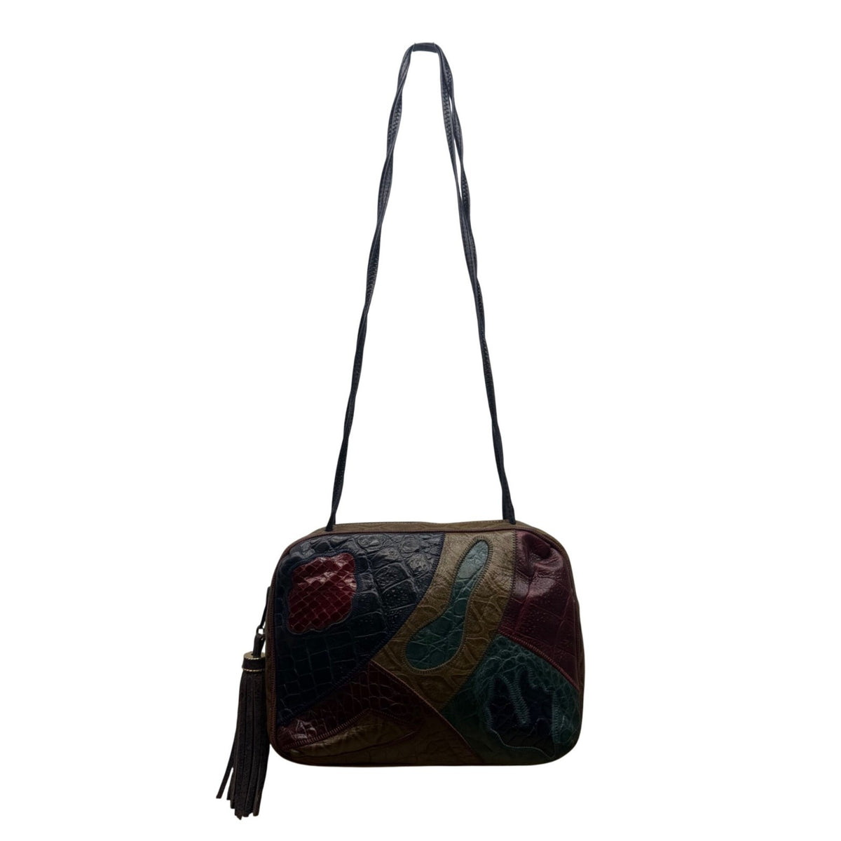 Sharif Women’s Brown Multicolor Leather Patchwork Tassel Accent Shoulder Bag