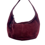 Coach Womens Burgundy Suede Hobo Bag Handcrafted Spacious Interior Zip Closure