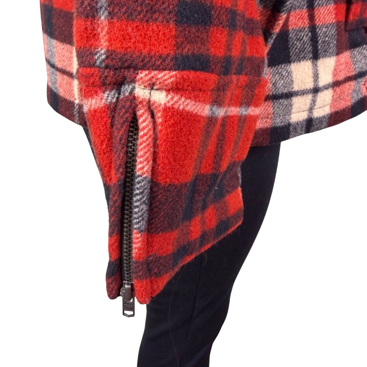 Woolrich Womens Red Plaid Wool Blend Double-Breasted Jacket Winter Coat Size L