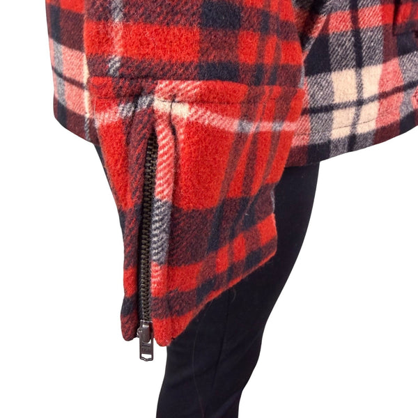 Woolrich Womens Red Plaid Wool Blend Double-Breasted Jacket Winter Coat Size L