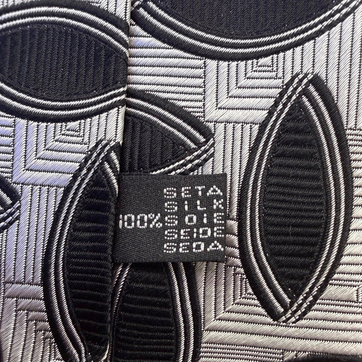 Five Star Mens Black & White 100% Silk Geometric Pattern Designer Necktie