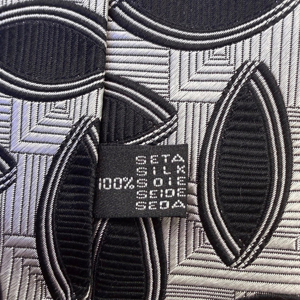 Five Star Mens Black & White 100% Silk Geometric Pattern Designer Necktie