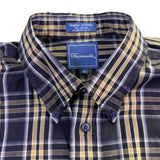 Faconnable Mens Navy & Beige Plaid Button-Up Shirt Casual Fit Size XL