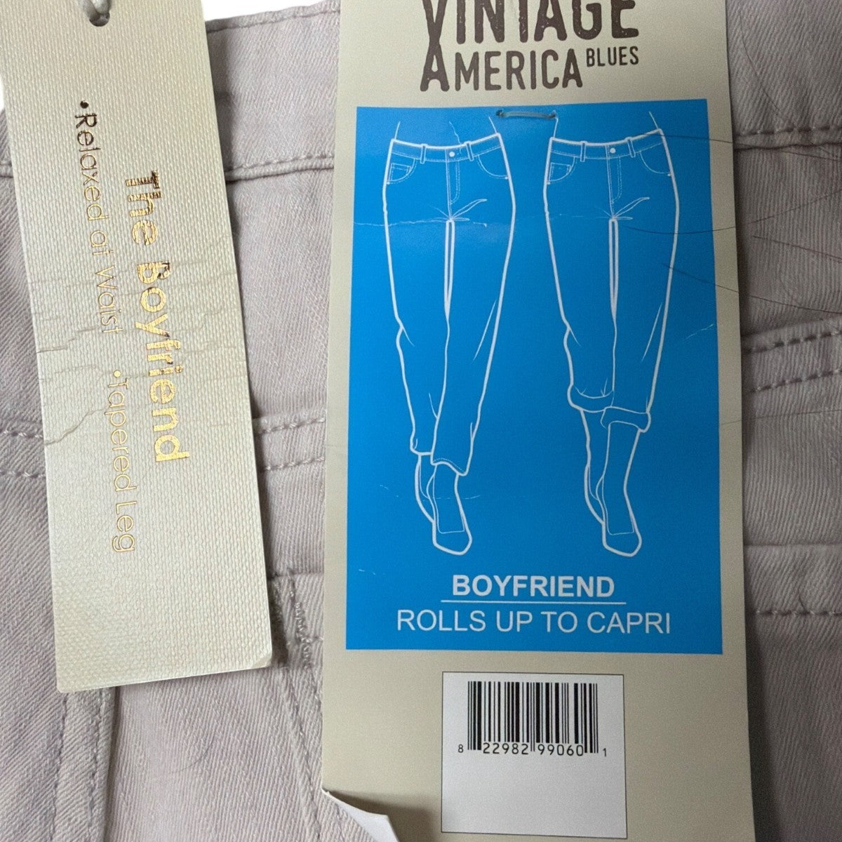Vintage America Womens Sand Cotton/Spandex Boyfriend Pants Casual Fit Size 6/28