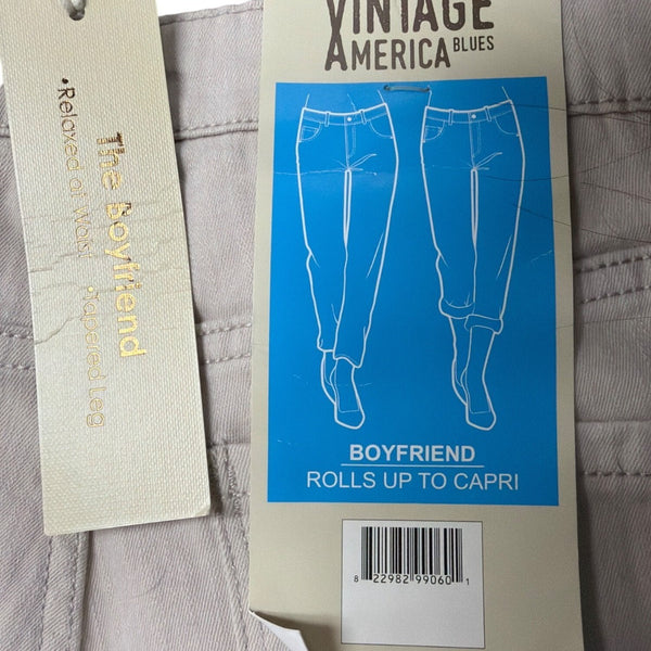 Vintage America Womens Sand Cotton/Spandex Boyfriend Pants Casual Fit Size 6/28