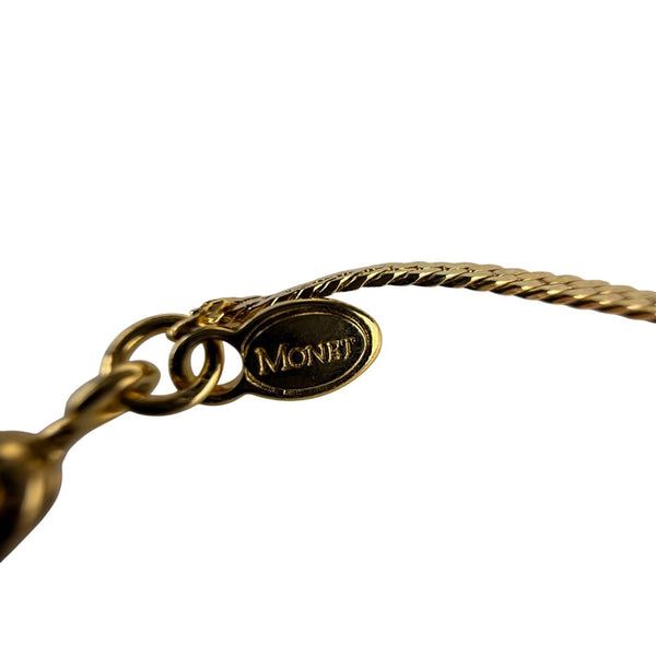 Monet Womens Vintage Gold Tone Bowling Charm Necklace Snake Chain Elegant Jewelr
