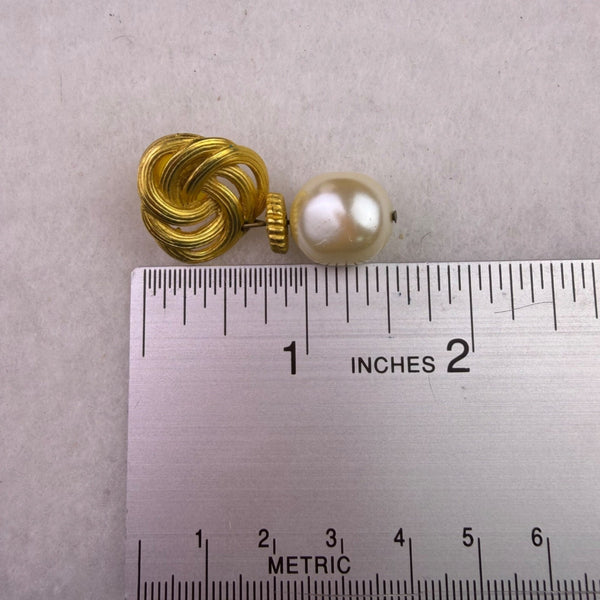Vintage Faux Pearl & Gold Tone Statement Earrings Drop Style Dangle Design