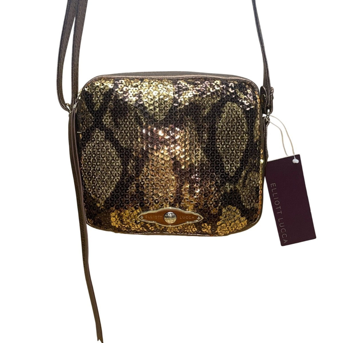 Elliott Lucca Women’s Gold & Brown Metallic Snake Print Sequin Crossbody Bag