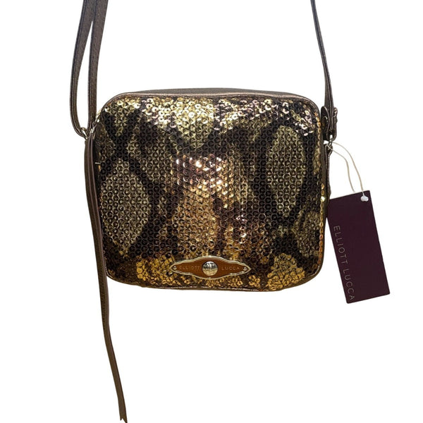 Elliott Lucca Women’s Gold & Brown Metallic Snake Print Sequin Crossbody Bag