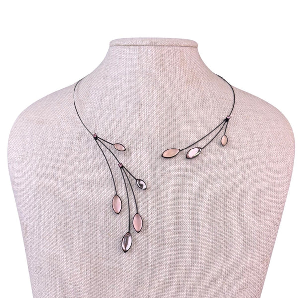 Kristina Collection Womens Pink & Black Metal Oval Stone pink accents Necklace